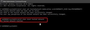 netsh wlan set hostednetwork mode =allow ssid=namaHotspot key=Password